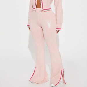 Playboy Rhinestone Cozy Wide Leg Pant - Pink